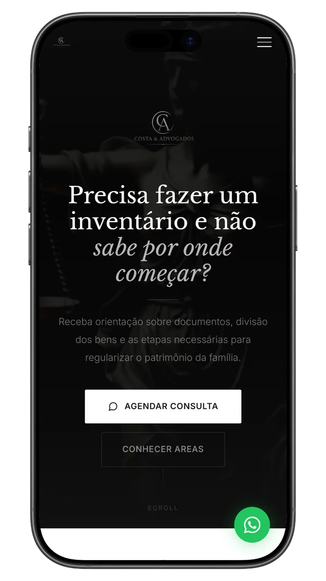 Landing page no celular - Inventário